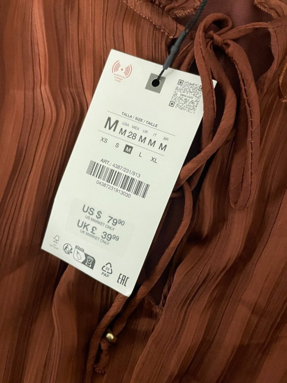 Zara Women Belted Midi Dress Medium Brick Ruffle Collar Puff Sleeve 4387/231 NWT - Picture 8 of 15